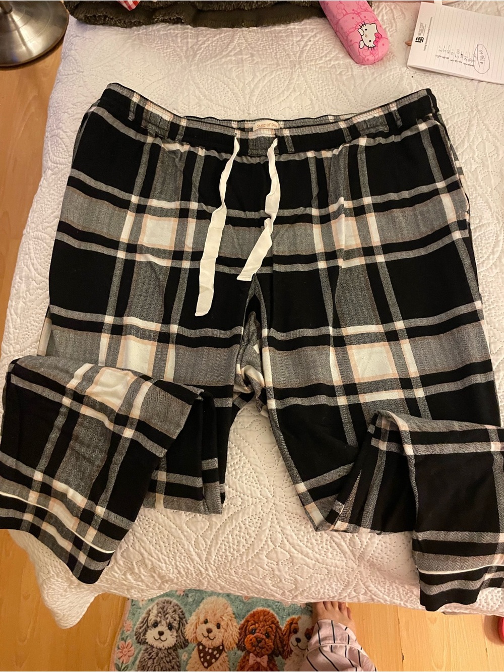 Womans Black Plaid Lounge Pants with Drawstring